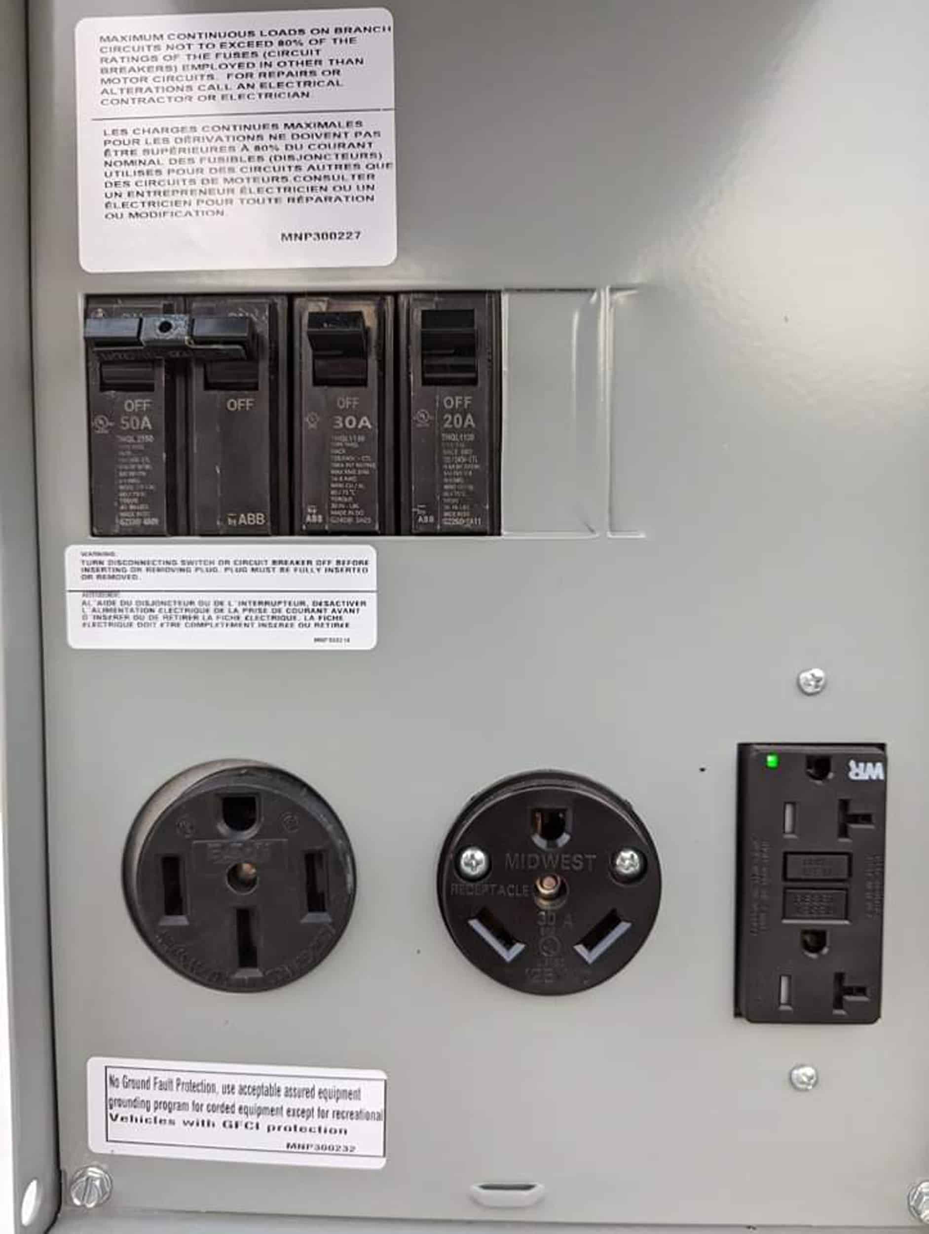 30 and 50 amp power pedestal at a site